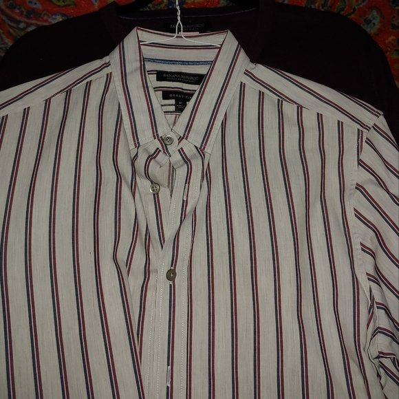 Banana Republic Mens Size Medium Pinstriped Cream Soft Cotton Grant Fit Shirt - Picture 4 of 6